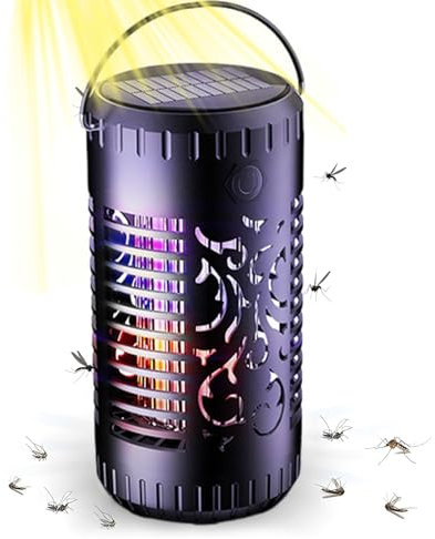 Lampe Anti Moustique Solaire, Silencieux et Non Toxique,360 °UV Tueur d'Insectes Électrique,5,5W Panneau Solaire, IP65 étanche Mosquito Killer pour Intérieur Chambre ExtéRieur Jardins Camping