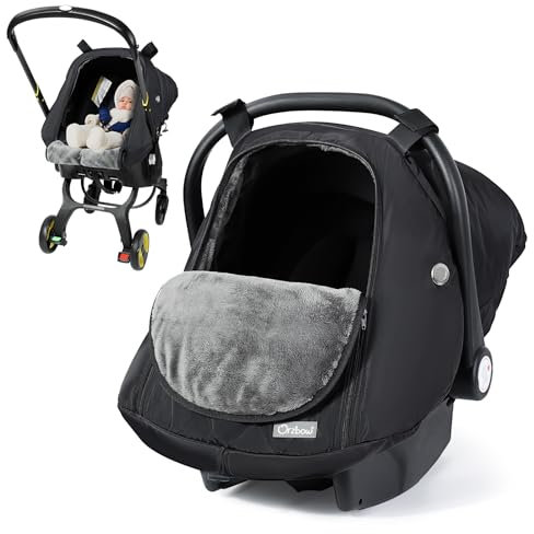 Orzbow Fußsack Babyschale Winter,Universell Einschlagdecke Babyschale mit Reißverschlüsse Fronttür,Seitliche Maschenöffnungen,Rundum-Schnee-, Wind- und Regenschutz,Maschinenwaschbar,Schwarz