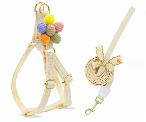 feiling Hundegeschirr Blumen Design mit 1.5m Hundeleine Verstellbare Brustgeschirre Weichem Katzengeschirr Haustier Softgeschirr für Kleine Mittlere Hunde (beige, L)