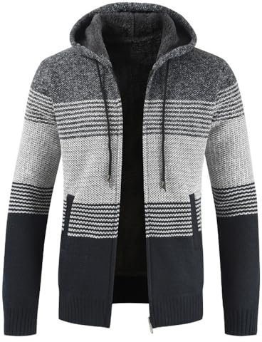 UUAISSO Uomo Felpe con Cappuccio Maglia Pullover Foderato in Pile Cardigan Cerniera Intera Casual vestibilità Regolare Cappuccio Grigio Scuro + Blu Navy XXL