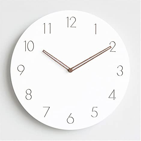 Modern White Round Wooden Wall Clock 11 inch Non-Ticking one AA Battery Powered (Arabic Numbers) (Color : White Size : One Size)