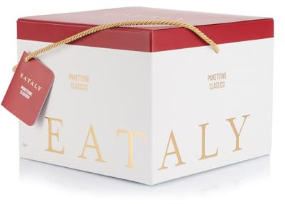EATALY – Panettone Classico – 1kg – Lavorato a Mano Singolarmente – Dolce Natalizio con Uvetta e Arancia Candita – Lievitazione Naturale – Confezione Regalo Elegante Firmata Eataly