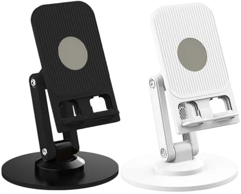 IKOPFLN Lot de 2 supports de téléphone rotatifs à 360°, support de téléphone pliable, accessoires de téléphone, support de téléphone réglable, adapté à tous les smartphones (noir et blanc)