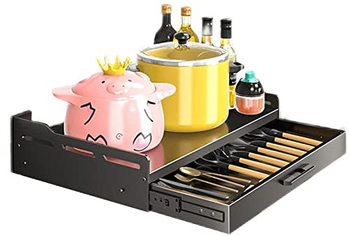 Support pour four à micro-ondes, support pour micro-ondes, armoire de rangement de cuisine, tiroir et rail, plusieurs tailles, acier inoxydable, support pour pots à épices, 60 cm x 20 cm, 50 cm x