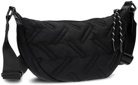 Zwei Damen Puffer Tasche Cleo CL50 gesteppte moonbag 2 Liter wasserabweisende quilted Puffy Bag Halbmond-Form, recyceltes Nylon, Stepptasche tragbar als Umhängetasche oder crossbody (black)