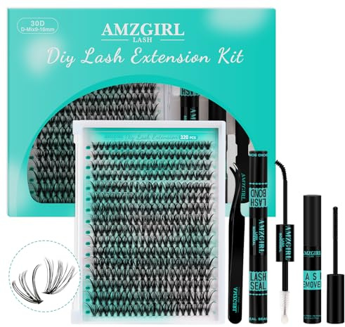 Lash Extension Kit 320Pcs,DIY Individual Lashes Clusters Kit,Lash Bond And Seal,Lash Remover For Eyelashes Extensions,Lash Applicator Tool For False Eyelash Cluster Kit At Home(30D,D-Mix9-16mm Kit)