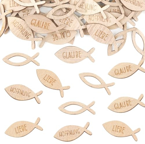 100 Stück Tischdeko Konfirmation Kommunion, Holzfische Konfirmation Deko Kommunion, Taufe Tischdeko, Streudeko Kommunion Konfirmation, Fische Konfetti für Junge Mädchen Taufe Deko