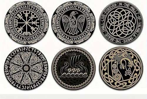 6X Wikinger Holz Untersetzer rund Nordland Tisch Deko