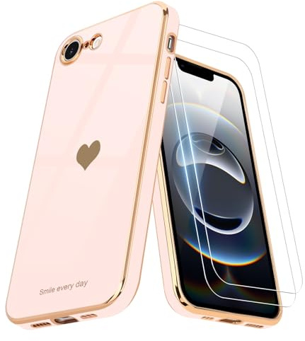 Teageo Coque pour iPhone 16e/17e + 2 Film Protecteur, Rosepâle | Fille Forme de Cœur Protection Galvanisée D'appareil Photo Phone Case