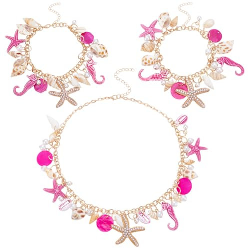 UNICRAFTALE 3pcs 3 style Collier Étoile de Mer Coquillage Bracelet Perle Coquillage Conque Plastron Colliers Bracelets à Breloque Ensemble Rose Été Plage Collier Bracelet Thème Océan Bijoux pour Femme