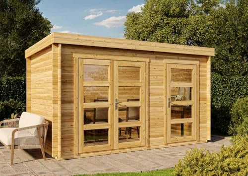 Alpholz Gartenhaus Paloma Grande 398x230cm Natur mit Boden 28mm Wandst.