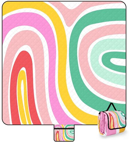 Picknickdecke 200x200 Wasserdichte Sandfreie，Leichte, faltbare strandmatte und Waschbarer Stranddecke,Strandtuch XXL–Ideal für Camping, Park, Wandern，Reisen，Rasen und Outdoor–Regenbogen Styling