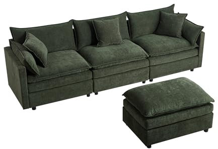 Softa Kombination Sofa, Chenille-Stoff modernes L-förmiges Kombinationssofa mit Chaiselongue, Ecksofa für 5 im Wohnzimmer, geeignet für Schlafzimmer, Wohnung, Büro Grün