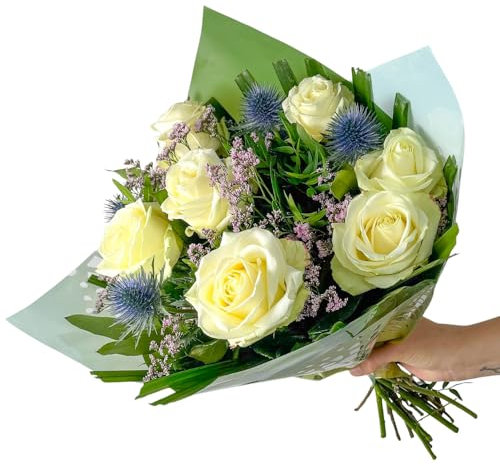 Blumenstrauß “Sanfte Harmonie” - Weiß, Rosa, Blau - Top Qualität | 7-Tage-Frischegarantie | Ideales Blumengeschenk | Schneller Blumenversand