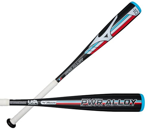 Mizuno Boys PWR Alloy - Big Barrel Youth USA Baseball Bat (-10), Black-Red, 28 Inches