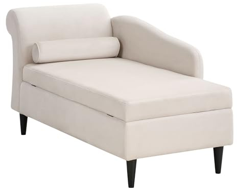 Beliani Left-Hand Chaise Lounge Beige, Black Velvet With Backrest, Luiro