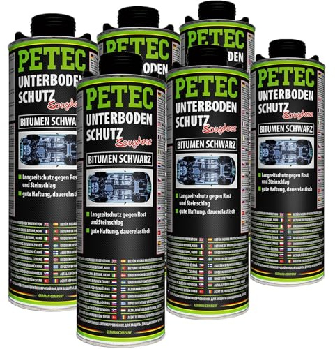 BandelOne enthält 6X 1L PETEC Unterbodenschutz Bitumen Saugdose Rost Steinschlag-Schutz Schwarz