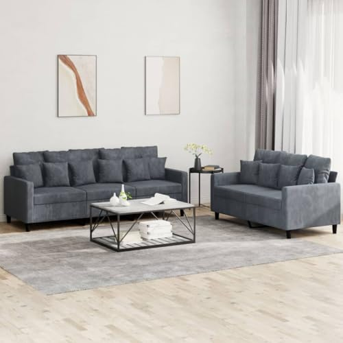 WEMYUFURN Samt Sofagarnitur 3 Sitzer XXL Bequemsessel mit Rückenkissen – Weiche Velours Polsterung & Robustes Metallgestell für Wohnzimmer – Stabile Sitzkonstruktion bis 110 kg