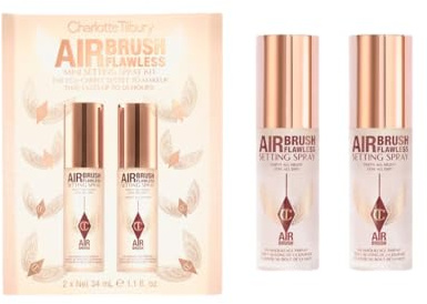 Charlotte Tilbury Airbrush Flawless Mini Setting Spray Kit, 2 x 34ml, Wasserfest, 16-Stunden-Halt, White Tea of Bali Duft, Mit Grüntee und Aloe Vera