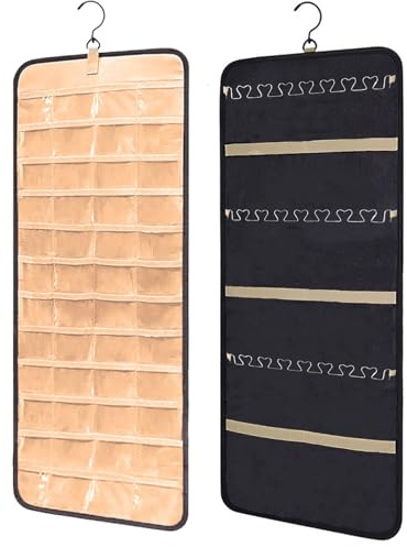 YHESUBZ Schmuck Organizer Hängend, Schmuckaufbewahrung Doppelseitige mit Metallhaken,Schmuck-Organizer zum Aufhängen,Doppelseitiger Schmuckhalter für Ohrringe, Ringe an Schrank,Tür, Wand (Schwarz)