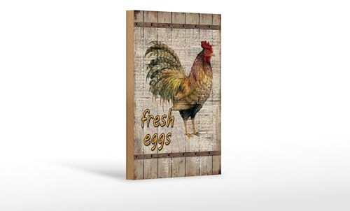 Femer Holzschild Hinweis 12x18 cm Fresh eggs Hahn Reklame Deko Schild