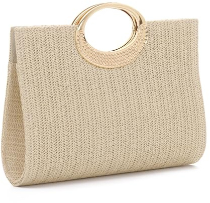 LHHMZ Women Straw Clutch Bag, Summer Straw Beach Bag, Woven Raffia Shoulder Handbag for Wedding Party Travel Vacation