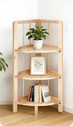 GBS 3 Tier Wooden Corner Shelf - Fir Wood Freestanding Corner Plant Stand & Display Rack for Indoor, Books & Home Décor, Living Room, Bedroom, Bathroom & Balcony (27 x 27 x 84.5 cm)