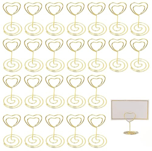 TBCDS 24 Pièces Porte-Photo & Porte-Menu Cœur, Supports Métalliques Robustes à Pinces pour Noms de Table, Numéros, Mariage, Fête, Bureau & Décoration.