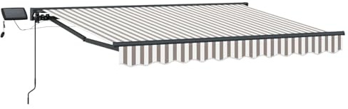 Manueller Markisenrahmen Mit LEDs Hellgrau 3 x 2,5 m | Pulverbeschichteter Aluminiumrahmen, Polyesterstoff, Halbkassettendesign, Ausziehbare Arme, Für Garten Terrasse