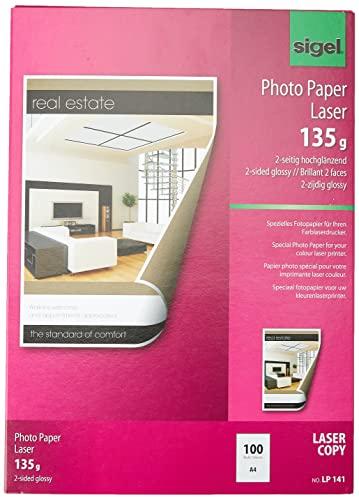 SIGEL LP141 Fotopapier für Laser / Kopierer, A4, 100 Blatt, 2seitig glossy, hochweiß, beidseitig bedruckbar, 135 g