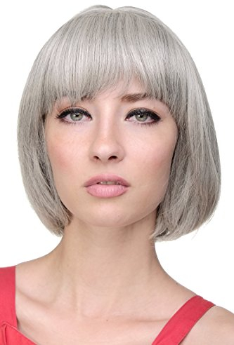 WIG ME UP - 703-51 Sexy Bob, Perücke, gerader Pony, Grau, Grau-Schwarz-Mix, Silbergrau-Schwarz-Mix, gesträhnt
