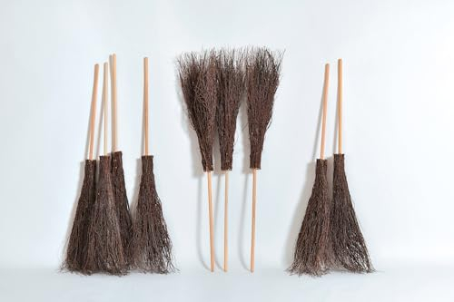 Lot de 5 balais de riz en osier naturel avec manche 160 x 45 cm