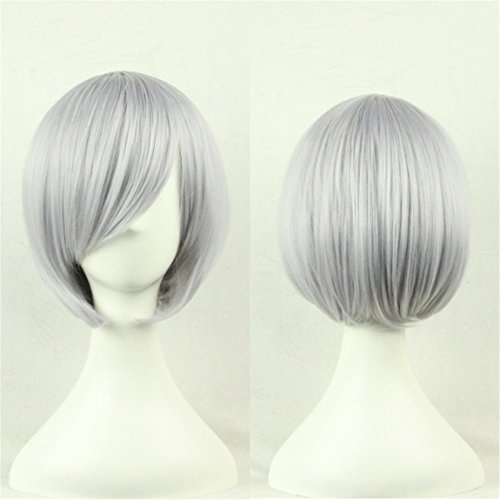 CHIGUO Perücke Haarteile Weibliche Kurz Blond Schwarz Braun Gold Rosa Rot Mittellang Damen Perücke Haar für Feier Karneval Halloween Konzerte Hochzeit or Täglicher Gebrauch Perücke (Grau)