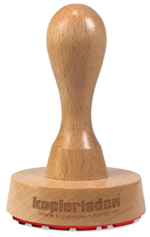 Personalisierbarer runder Holzstempel Ø 60mm mit eigenem Text und Logo - Stempel aus Holz selbst gestalten - optional mit Stempelkissen