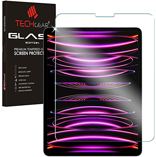 TECHGEAR Glass Edition pour iPad Pro 12,9 2022, 2021, 2020, 2018 [6e, 5e, 4e et 3e générations] Protection d'écran en verre trempé compatible avec Apple iPad Pro 12,9 2018-2022 et crayon