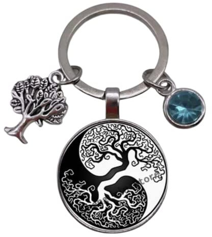 Fancychain Schlüsselanhänger Cabochon Baum des Lebens Lebensbaum Yin Yang Anhänger