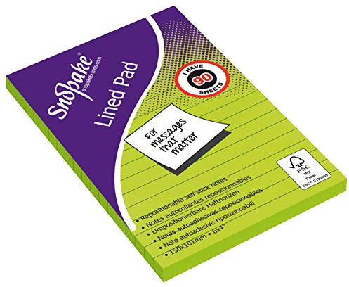 Snopake Sticky Note Lined Pad [90 Sheets] 150 x 101 mm - Neon Green [Pack of 1] Ref: 15842