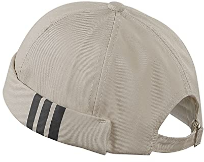 Croogo Herren Krempenloser Hut, gerollte Manschette, Hafenmütze, Retro, Strapback, Docker-Cap, lässiger Seemannskappe, Unisex, Docker Leon Beanie, Beige, Einheitsgröße