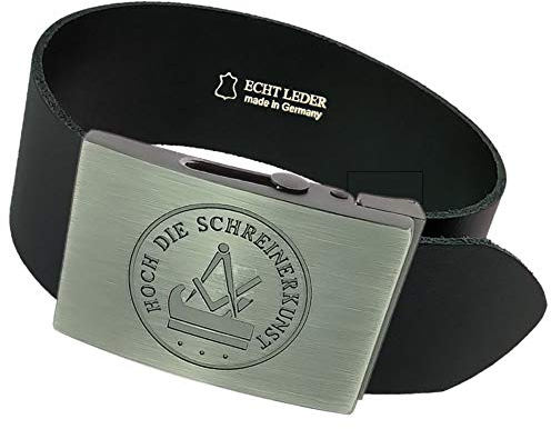 GravurManufakturBerlin Hosengürtel Schreiner Handwerk Zunftzeichen Ledergürtel 4 cm breit Einheitslänge kürzbar