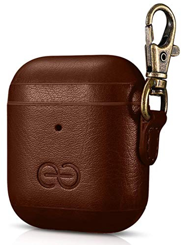 Dreem Om compatible con AirPods 1 & 2 Custodia in pelle vegana con clip - Compatibile con auricolari wireless Bluetooth Apple per iPhone - Caffè