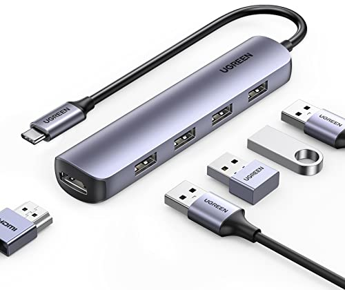 UGREEN Hub USB C HDMI 4K 5 En 1 Adaptador Ladron Tipo C 5Gbps Compatible con MacBook Pro Air, iPad, iPhone 16 Plus MAX, Galaxy S24 Plus, Surface, Galaxy Tab S9