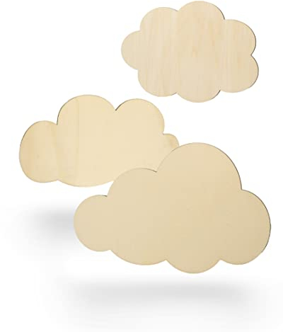 Kleenes Traumhandel Holzwolken - Wolken aus Holz - Wanddeko Wolke - Wolkenscheiben - Wolkenform aus Holz für Kinderzimmer, Schlafzimmer, Wohnzimmer - (45 cm breit)
