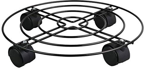 Pflanzenroller Rund Metall, Eisen Topf-Pflanze-Ständer Mit Rädern, Runder Blumen-Topf-Rack Auf Rollen Dolly Indoor Outdoor-Pflanzgefäß Trolley Rollen Rolling Tablett (Color : Black, Size : 35cm)