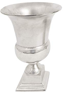 Deko Vase Pokal Aluminium Blumenvase Silber Raw-Optik (24 x 12 x 32 cm)