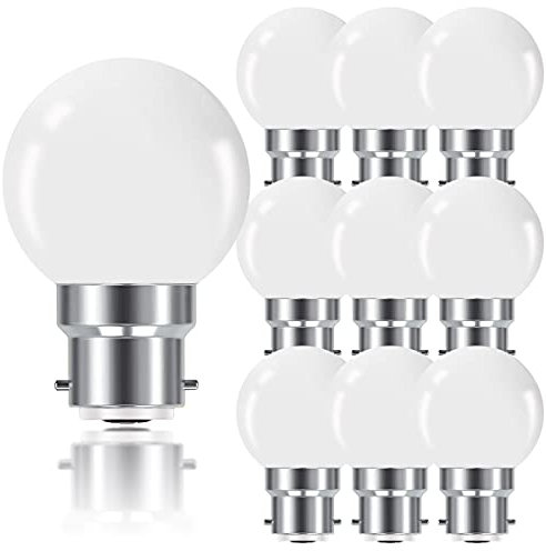 ProCrus B22 1W LED Bayonet Light Bulbs,B22 G45 Golf Ball Mini Globe Bulb,Warm White,Equivalent 5W Incandescent Bulbs,Non-Dimmable,Pack of 10