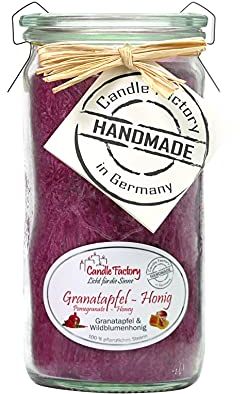 Candle Factory Mini Jumbo Duftkerze aus pflanzlichem Stearin im hitzebeständigen Glas der Marke Weck®, ca. 70h Brennzeit, Duft: Granatapfel-Honig
