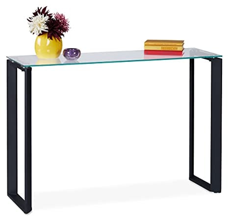 Relaxdays Cristal, Mesa de Entrada Estrecha, HBT: 75 x 110 x 35 cm, Consola de Metal, Pasillo y salón, Negro Recibidor, Mueble Auxiliar, Acero, 1 Pieza