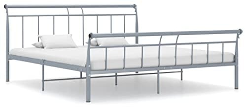 vidaXL Bettgestell Bett Metallbett Schlafzimmerbett Doppelbett Bettrahmen Ehebett Lattenrost Schlafzimmermöbel Grau Metall 180x200cm