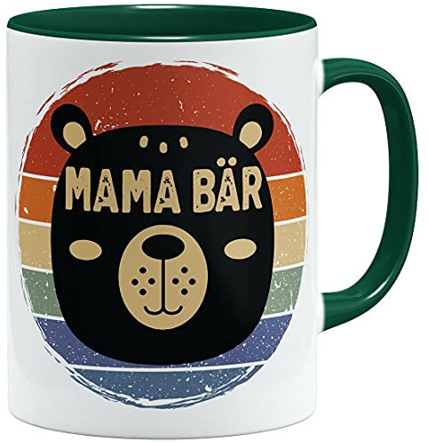 OM3® Tasse en céramique avec motif maman ours - 325 ml - Imprimé des deux côtés - Vert