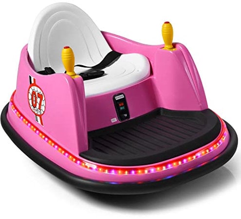 COSTWAY 6V Aufsitz Autoscooter mit bunten Lichtern und Musik, 360 Grad Rotation, Bumper Car für Kinder von 2-5 Jahren, inkl. 2,4 GHz Fernbedienung, bis zu 2km/h (Rosa)